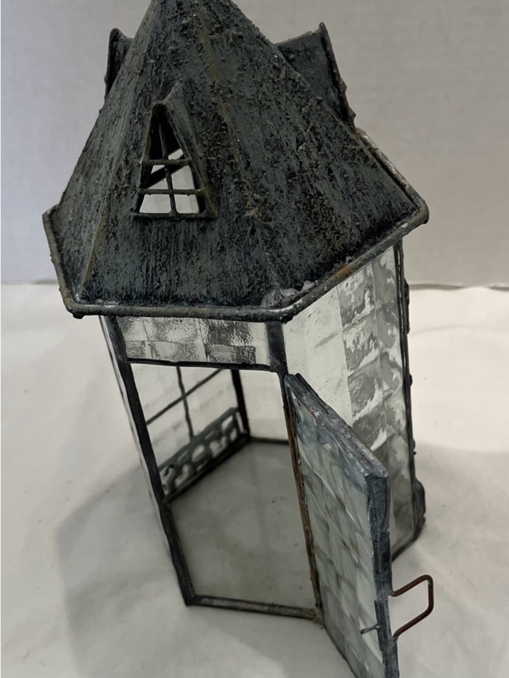 Decorative Metal w/Leaded Beveled Glass Candle Holder - Picture 8 of 8